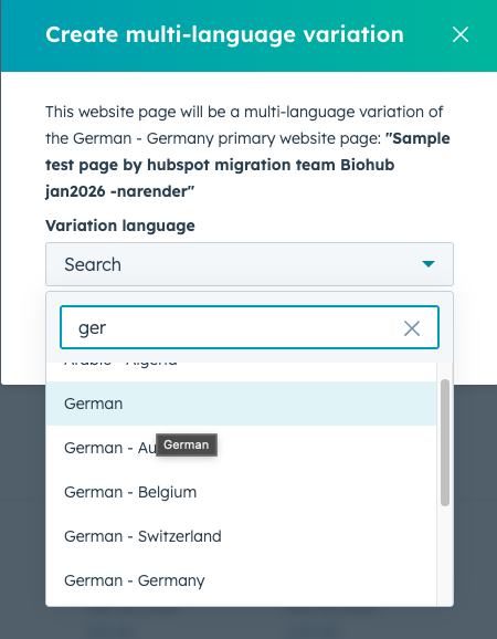 Multi-language variation settings