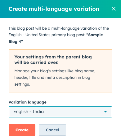 Multilingual blog variation in hubSpot
