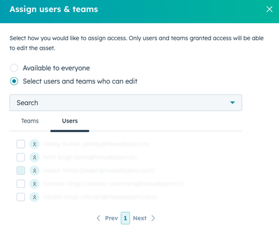 Page access settings in HubSpot