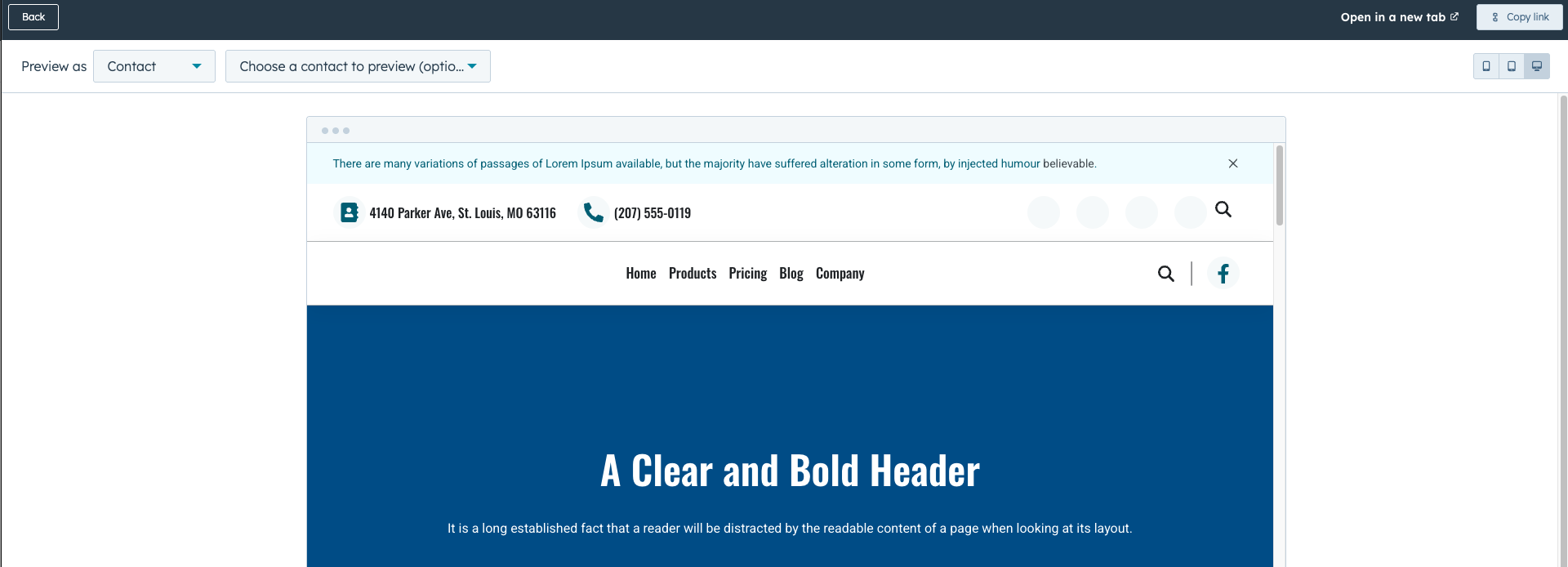 Page preview mode in HubSpot