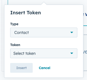 Personalization token insertion menu