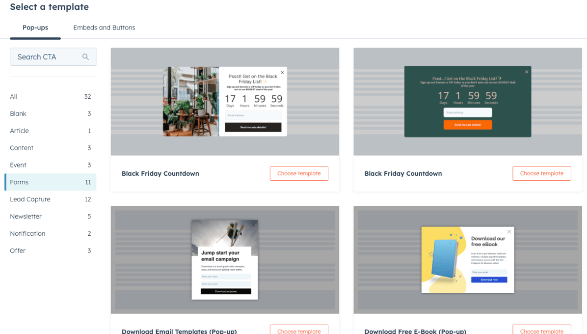 Pop-up form creation interface