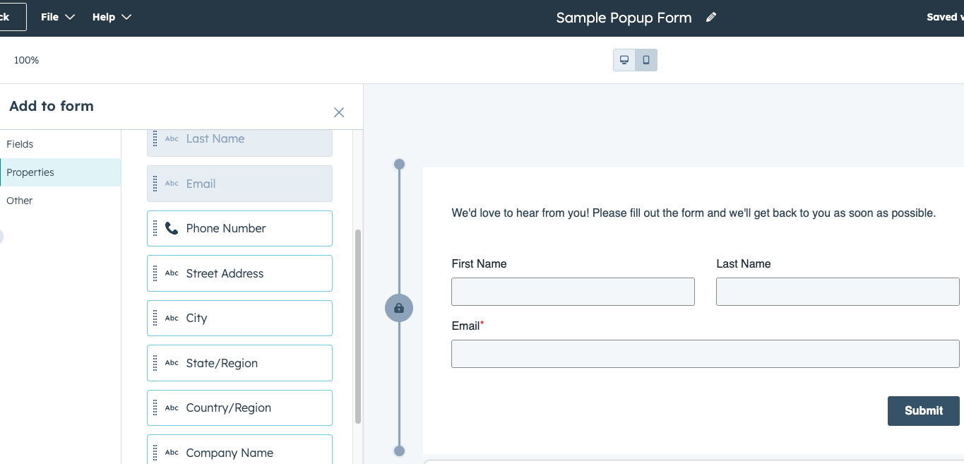 Pop-up targeting rules settings