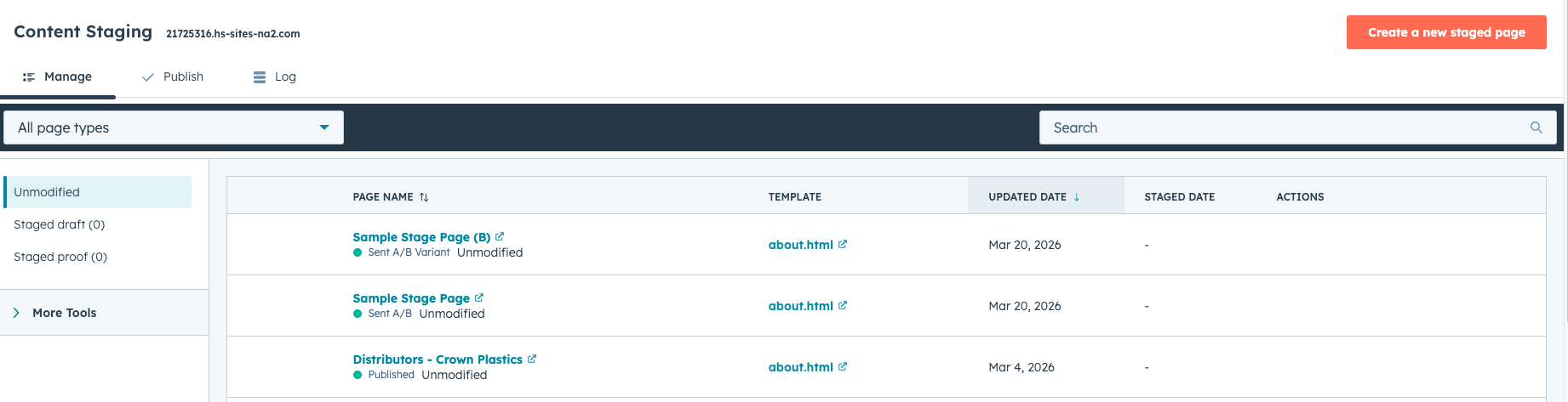 Publishing staging changes