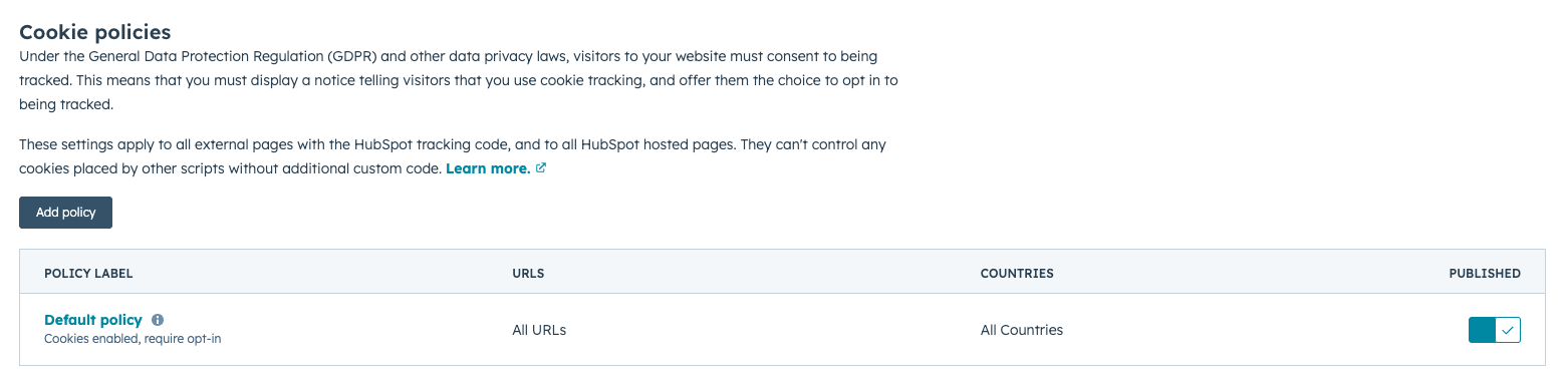 Regional cookie consent settings