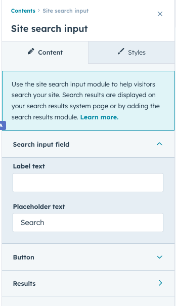 Search module inside HubSpot template