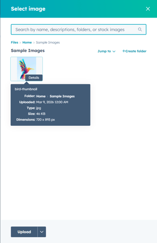 Selecting files inside page editor