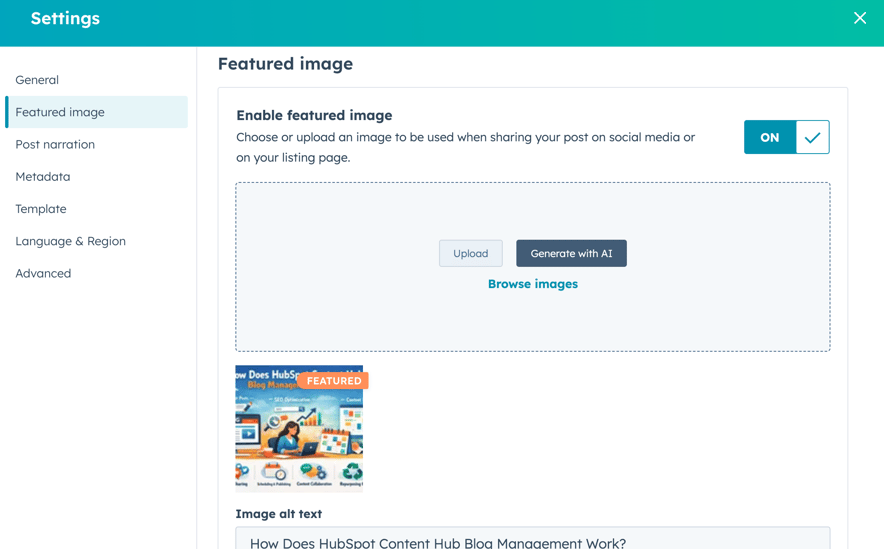 Social sharing image settings