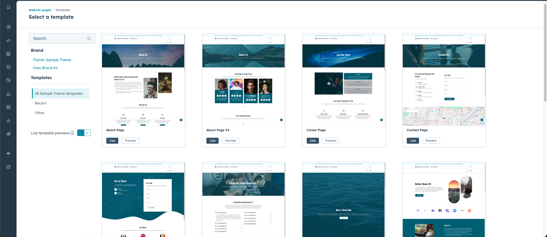 HubSpot template selection screen