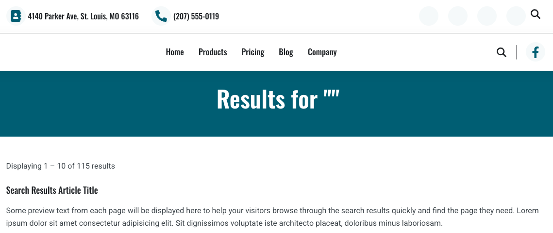 Example search results page