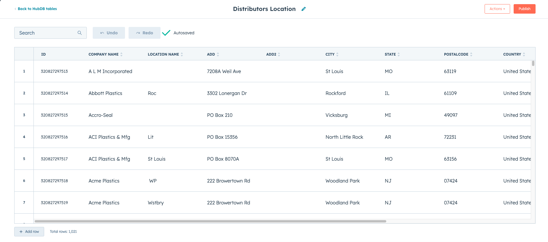 creating HubDB table structure