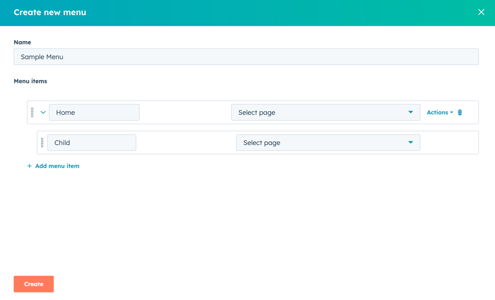 Example dropdown navigation menu
