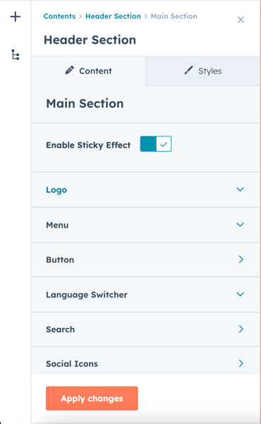 Example website header section