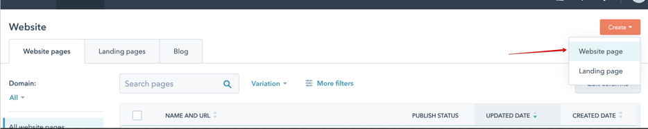 Create Website page in HubSpot