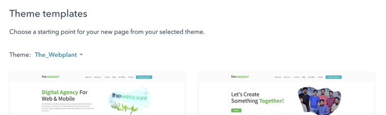 Default theme in Hubspot while creating pages