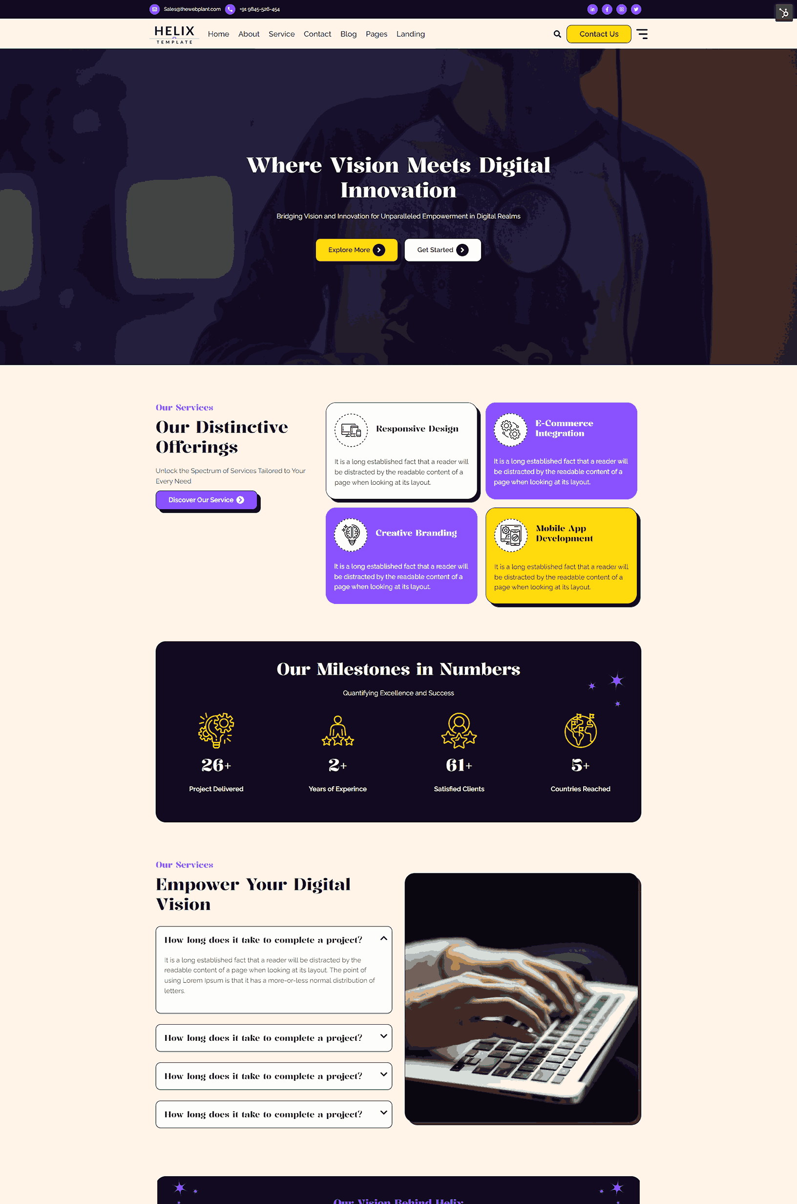 Home page with Hero Section. The Hero section allows background image, content and number of effects